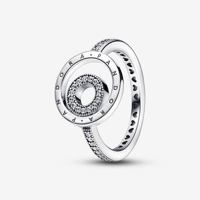 Anello Cerchi con Logo e Pavé