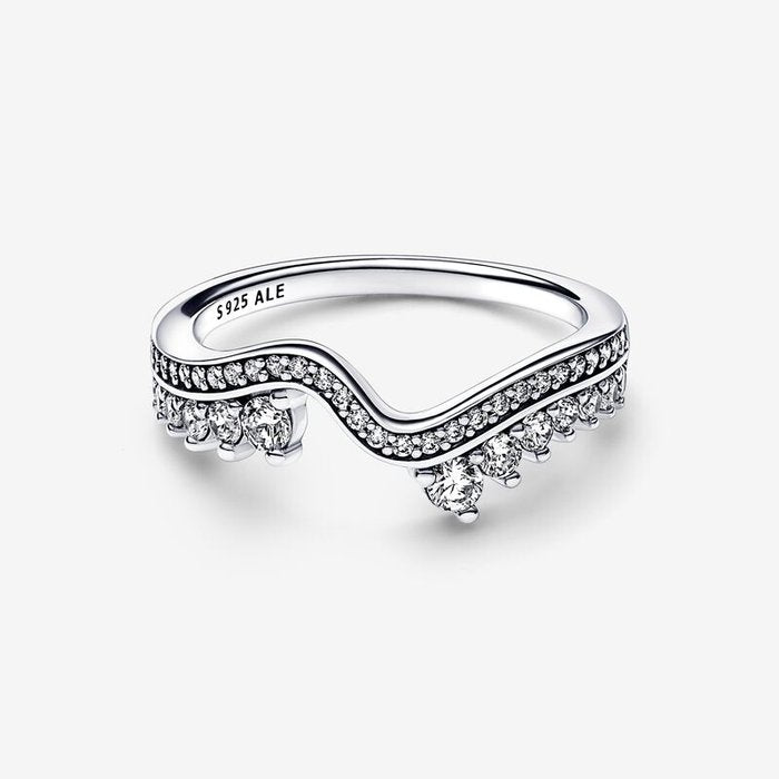 Anello Onda Asimmetrica Pietre Luminose