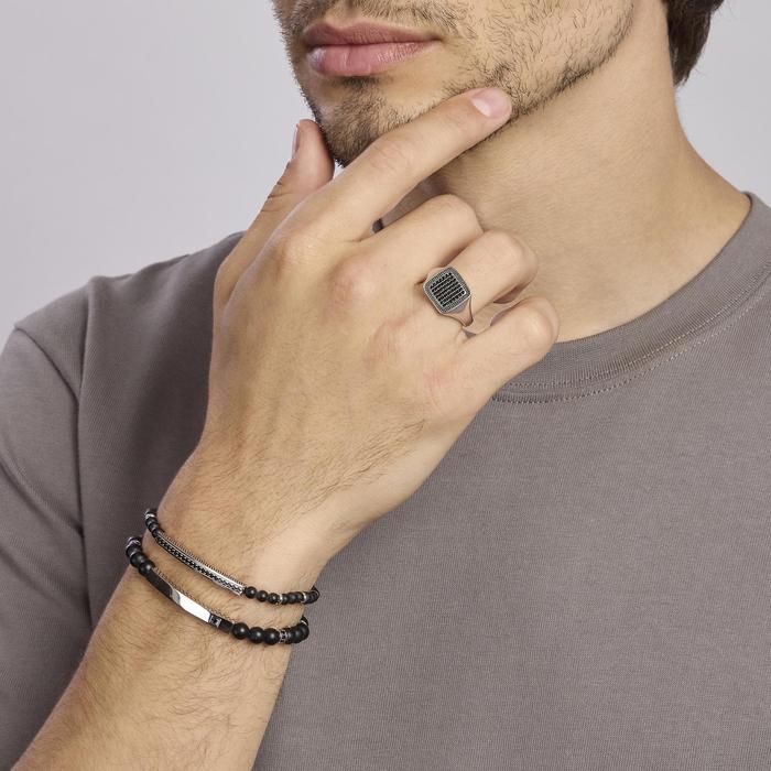 Anello chevalier con pavè nero PRIMO CAPITANO