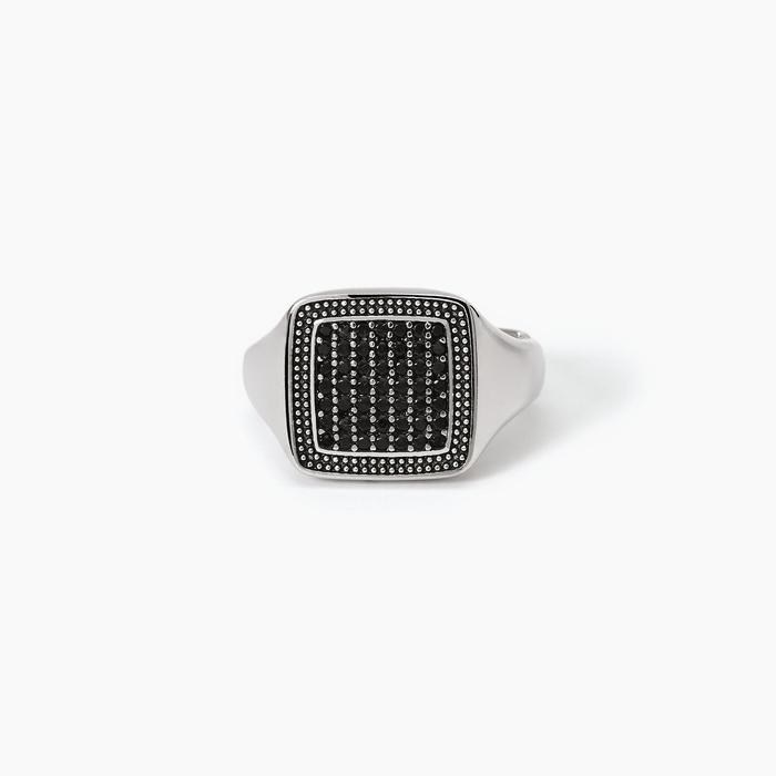 Anello chevalier con pavè nero PRIMO CAPITANO