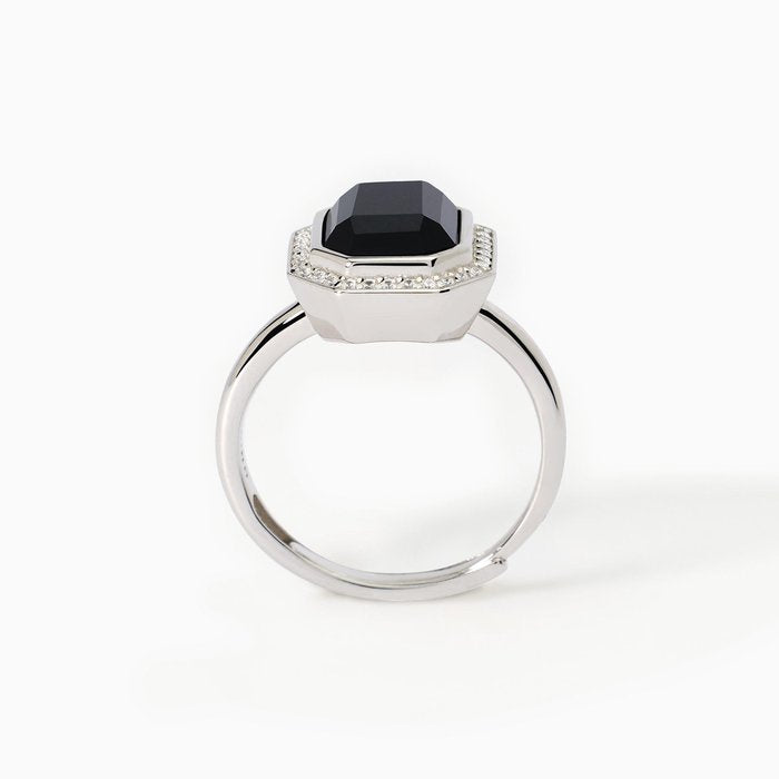 Anello taglio ottagonale con agata nera JETSET