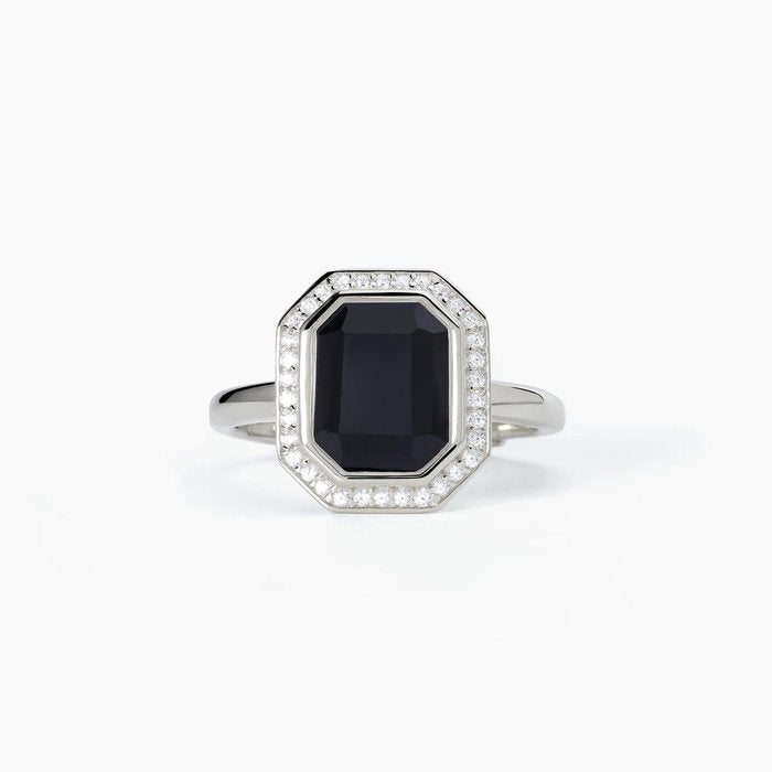 Anello taglio ottagonale con agata nera JETSET