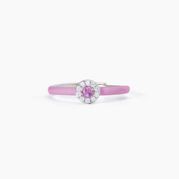 Anello in argento con smalto rosa e zircone rosa MILANESIENNE