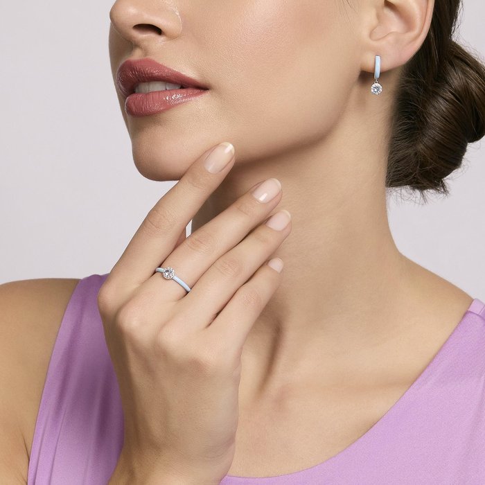 Orecchini a cerchio in argento con smalto azzurro e zircone acquamarina MILANESIENNE