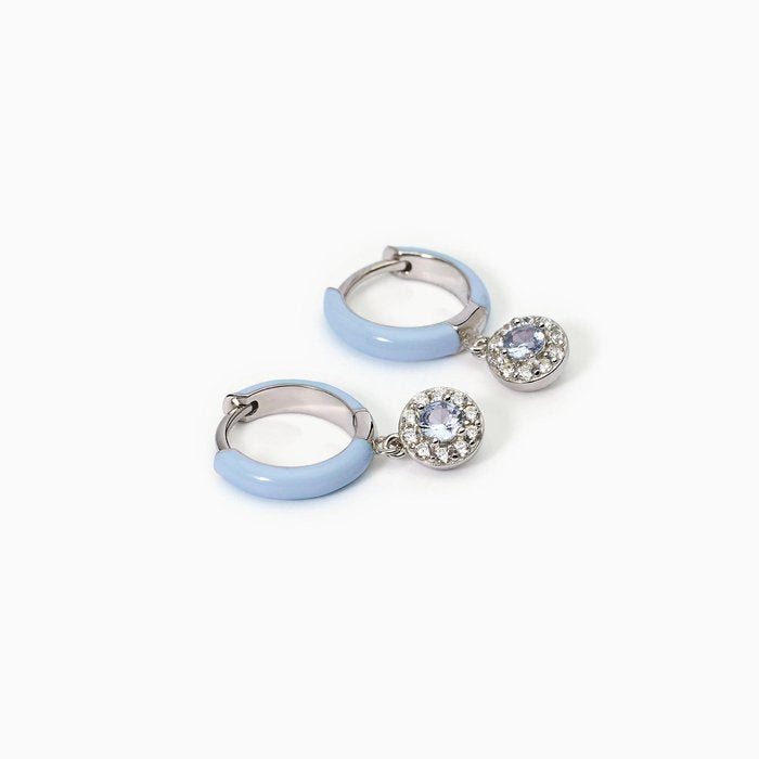 Orecchini a cerchio in argento con smalto azzurro e zircone acquamarina MILANESIENNE