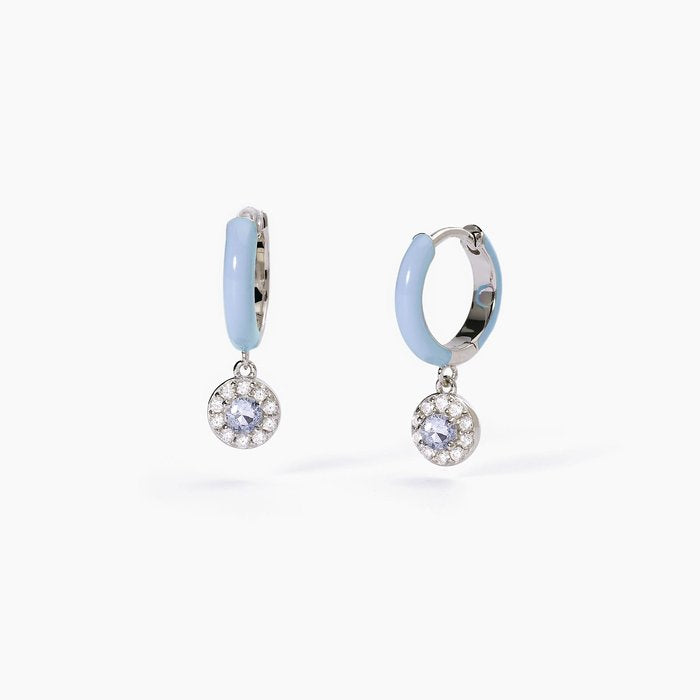 Orecchini a cerchio in argento con smalto azzurro e zircone acquamarina MILANESIENNE
