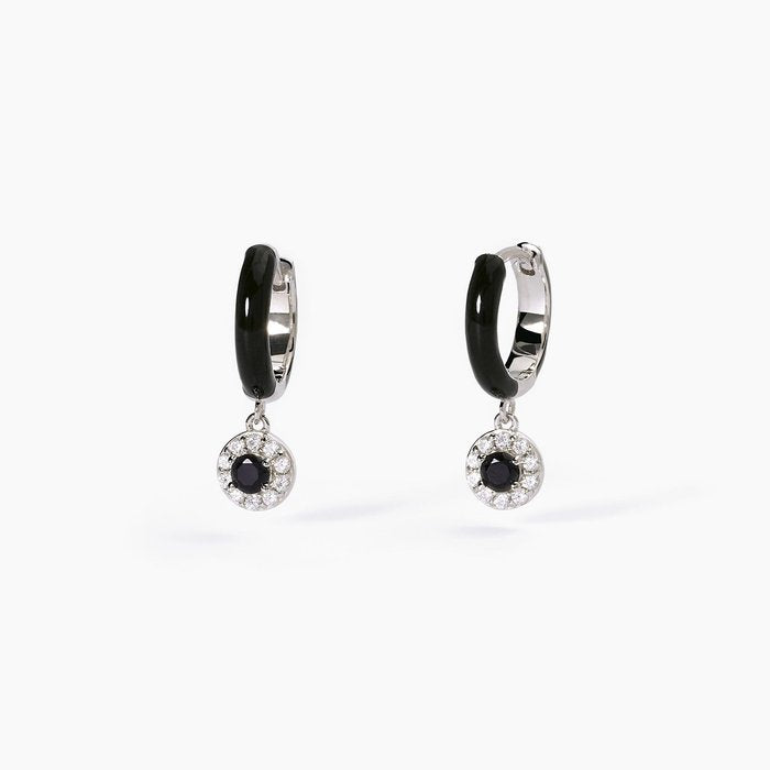 Orecchini a cerchio in argento con smalto nero e zircone nero MILANESIENNE