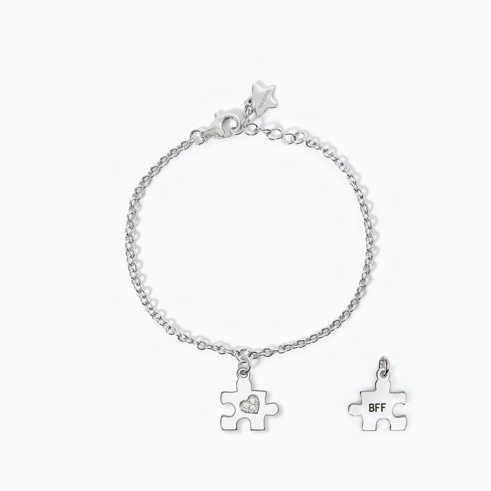 Bracciale in argento con puzzle pendente BFF