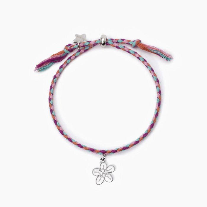 Bracciale in argento con cordino e ciondolo fiore NON TI SCORDAR DI ME