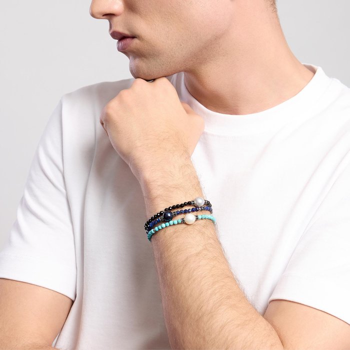 Bracciale con agata nera e perla grigia SUNSET