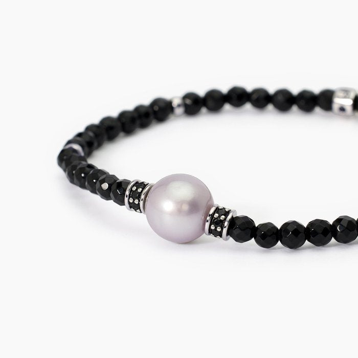 Bracciale con agata nera e perla grigia SUNSET