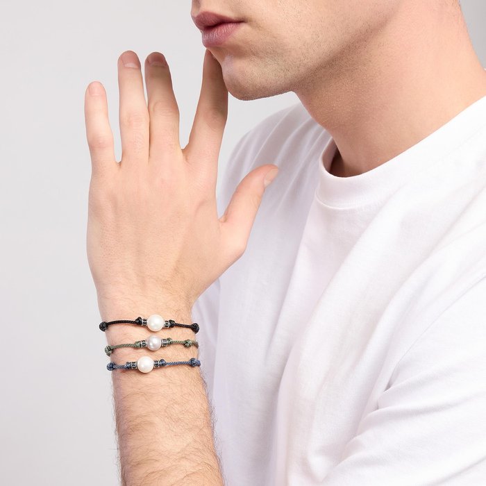 Bracciale con cordino blu e perla bianca TROPICAL