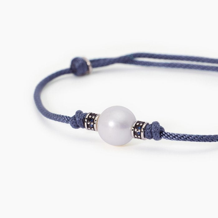 Bracciale con cordino blu e perla bianca TROPICAL