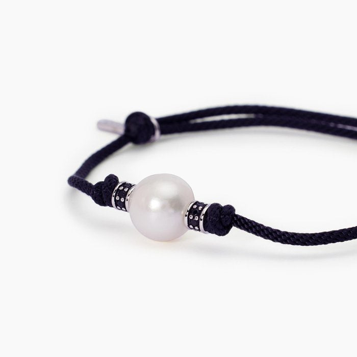 Bracciale con cordino nero e perla bianca TROPICAL