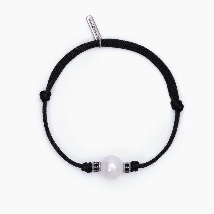 Bracciale con cordino nero e perla bianca TROPICAL