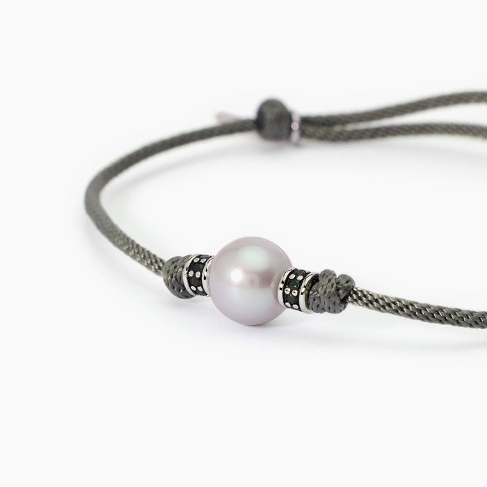 Bracciale con cordino verde e perla grigia TROPICAL