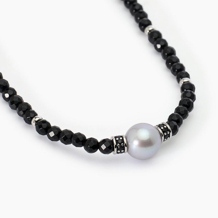 Collana in argento con agata nera e perla grigia SUNSET