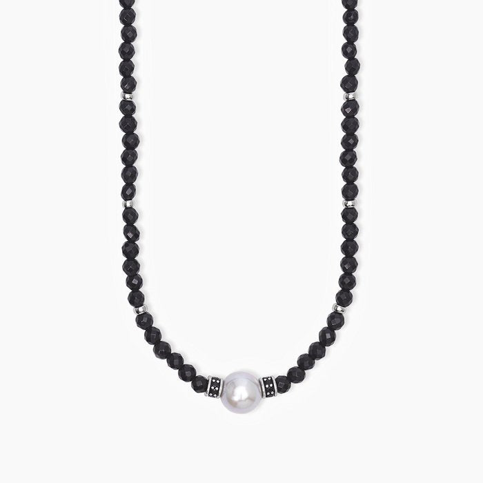 Collana in argento con agata nera e perla grigia SUNSET