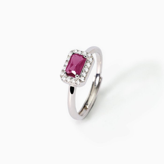 Anello in argento con rubino sintetico e zirconi COOL OR RÉTRO?