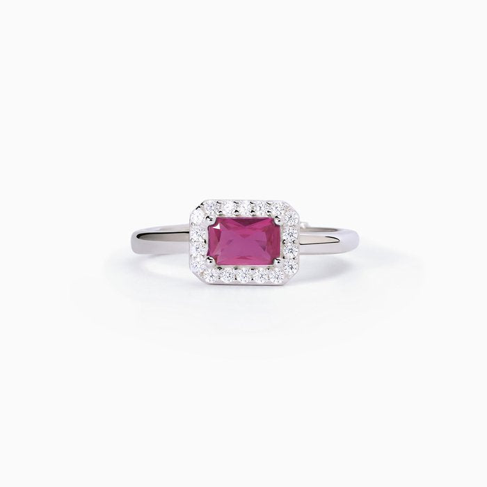 Anello in argento con rubino sintetico e zirconi COOL OR RÉTRO?