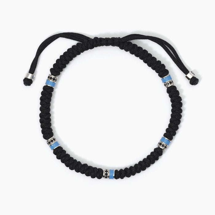 Bracciale in argento con cordino e inserti in smalto blu COLOR BLOCK