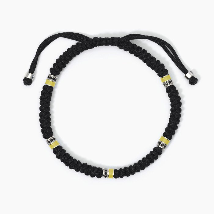 Bracciale in argento con cordino e inserti in smalto giallo COLOR BLOCK
