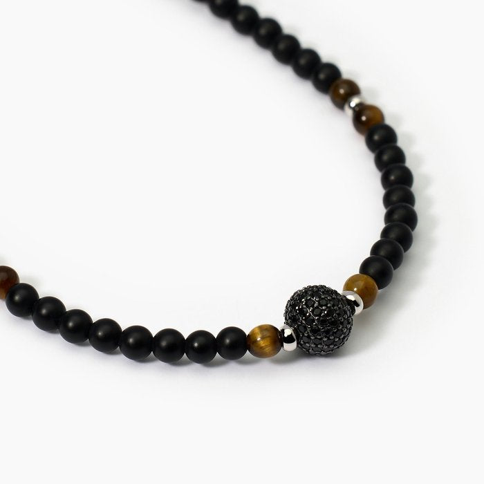 Collana in argento con agata nera e occhio di tigre BOHÉMIEN