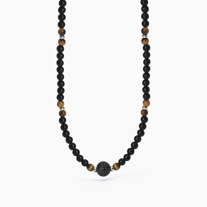 Collana in argento con agata nera e occhio di tigre BOHÉMIEN