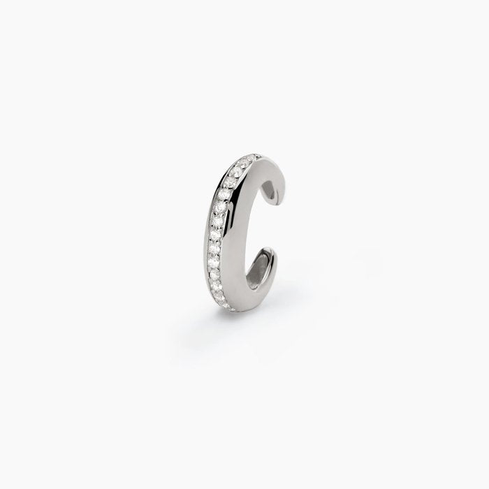 Orecchino ear cuff ovale in argento con zirconi bianchi CUFFMANIA