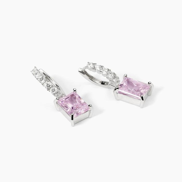 Orecchini a cerchio con zircone rosa taglio princess DESIDERIO INFINITO