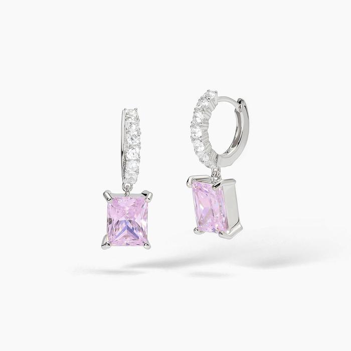 Orecchini a cerchio con zircone rosa taglio princess DESIDERIO INFINITO