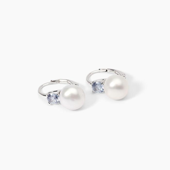 Orecchini in argento con acquamarina sintetica e perle INVITO A NOZZE