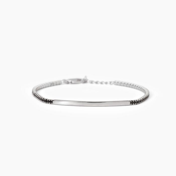 Bracciale in argento con piastra e zirconi neri GENTLEMAN