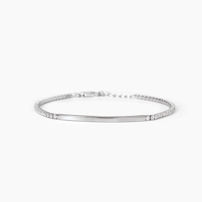 Bracciale in argento con piastra e zirconi bianchi GENTLEMAN