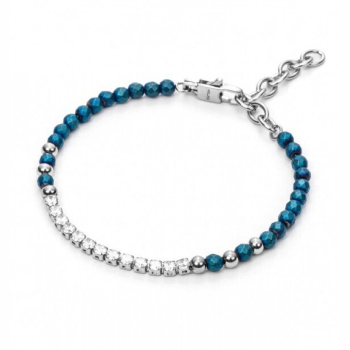 Bracciale maglia grani sfaccettati e zirconi bianchi