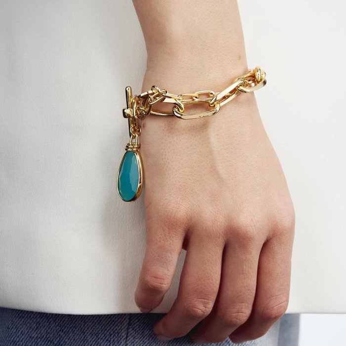 Bracciale di catena con cristallo turchese
