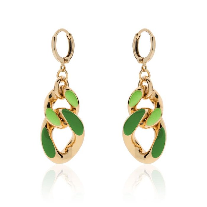 Orecchini in bronzo dorato con smalto verde