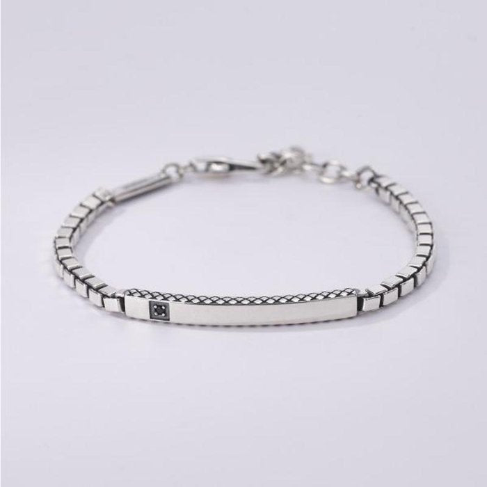 BRACCIALE CATENA VENETA CON PIASTRA E PIETRA NERA