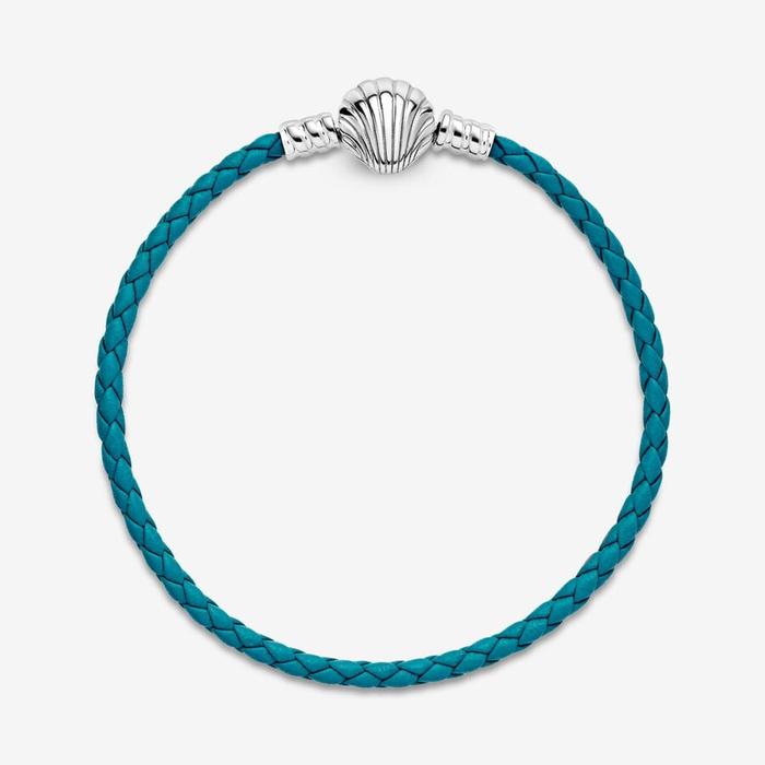Bracciale in pelle turchese con chiusura a conchiglia