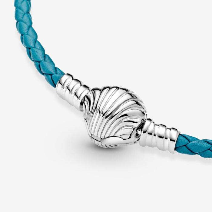 Bracciale in pelle turchese con chiusura a conchiglia