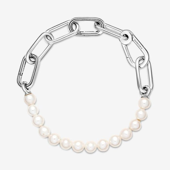 Bracciale maglia link con perle coltivate d’acqua dolce trattate Pandora ME