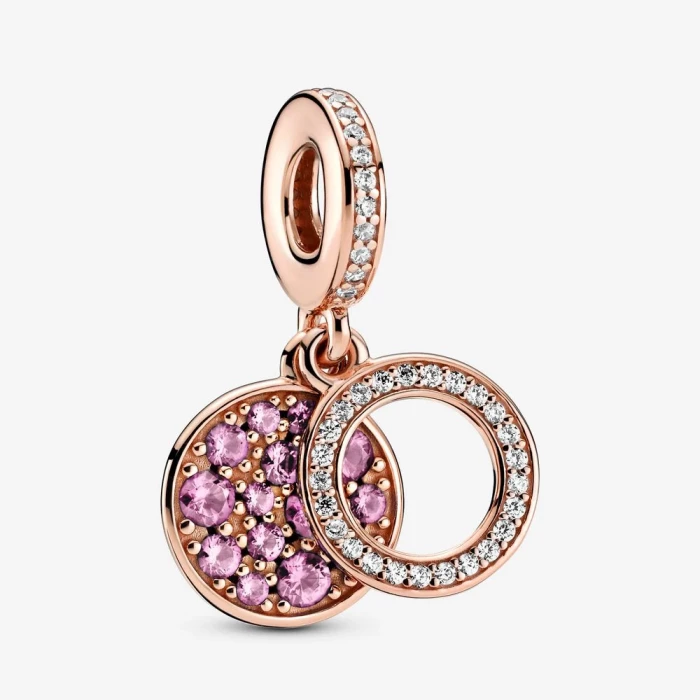 Charm pendente doppio con disco rosa scintillante