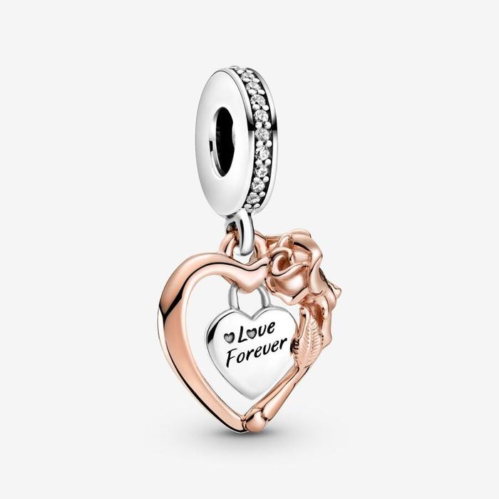 Charm Pendente Cuore e Rosa