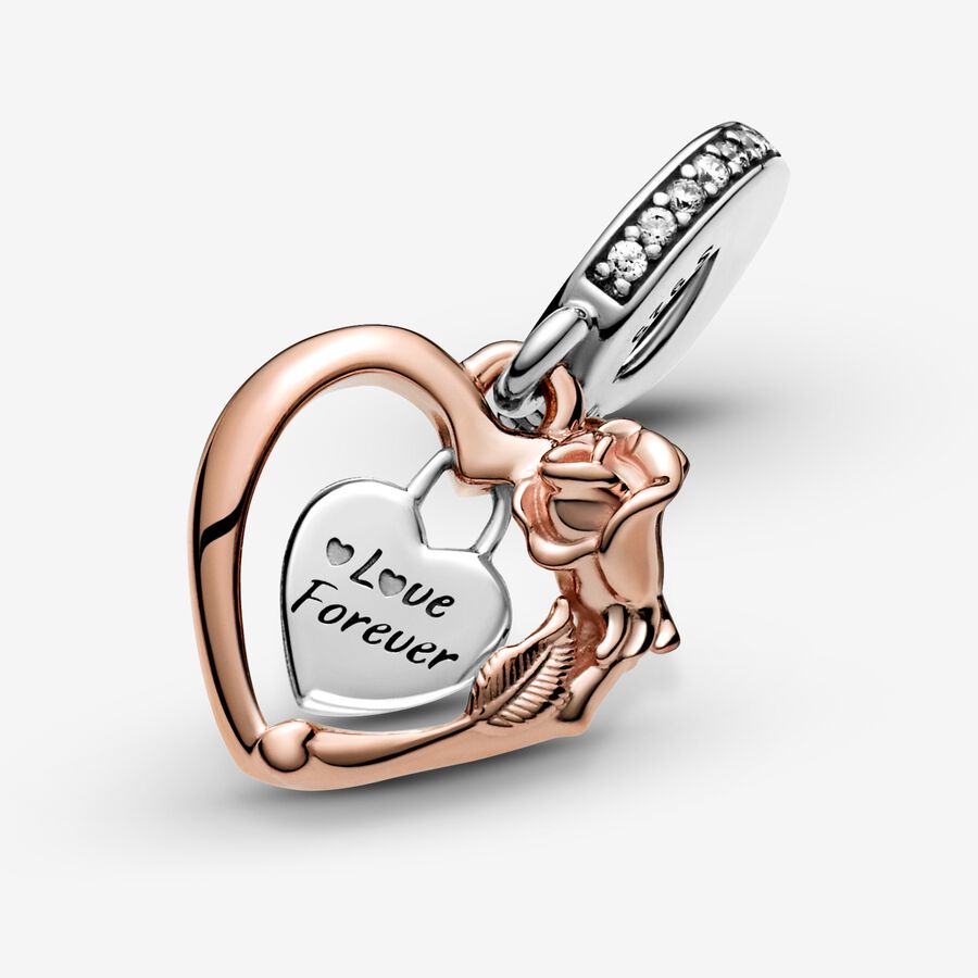 Charm Pendente Cuore e Rosa