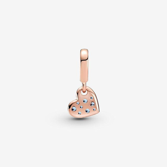 Charm pendente Cuore obliquo con pavé azzurro