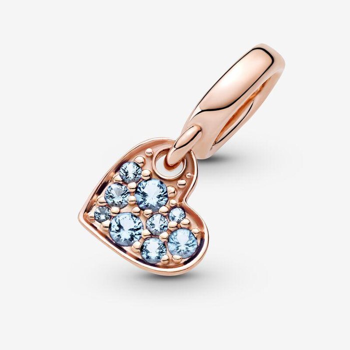 Charm pendente Cuore obliquo con pavé azzurro