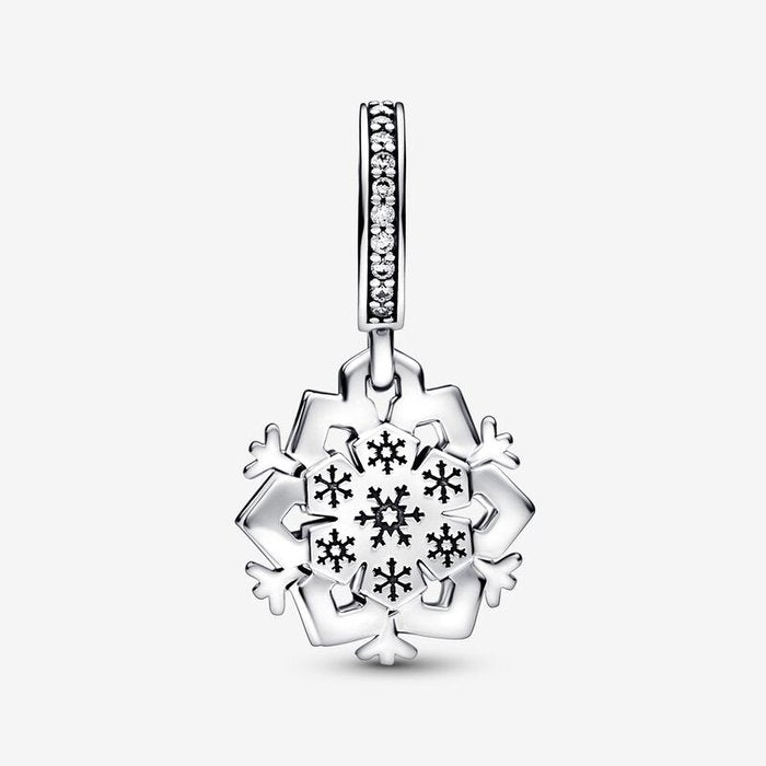 Charm Pendente Doppio Fiocco di Neve Scintillante