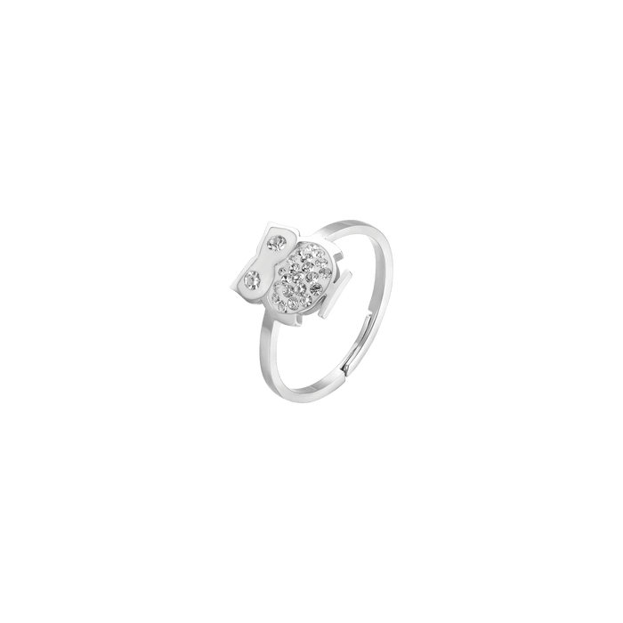ANELLO DONNA IN ACCIAIO CON GUFO E CRISTALLI BIANCHI MISURA: M