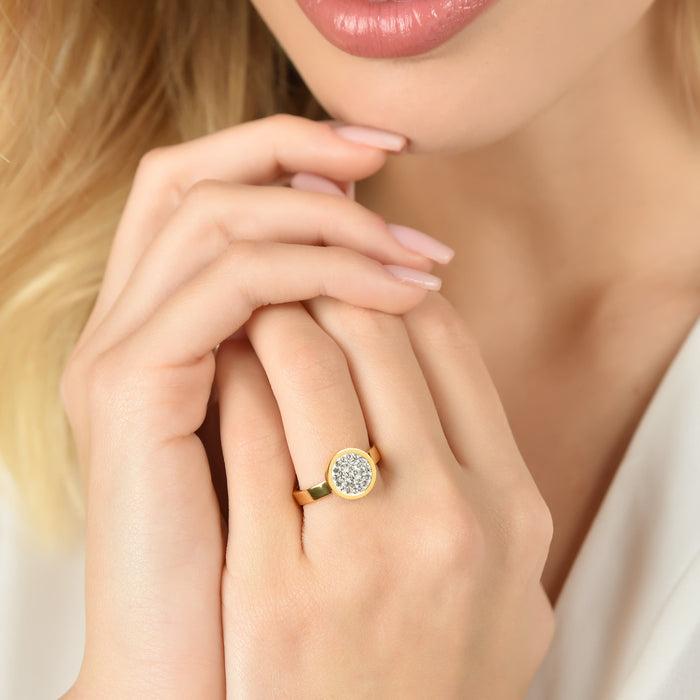 ANELLO DONNA IN ACCIAIO IP GOLD CON ELEMENTO CON CRISTALLI BIANCHI