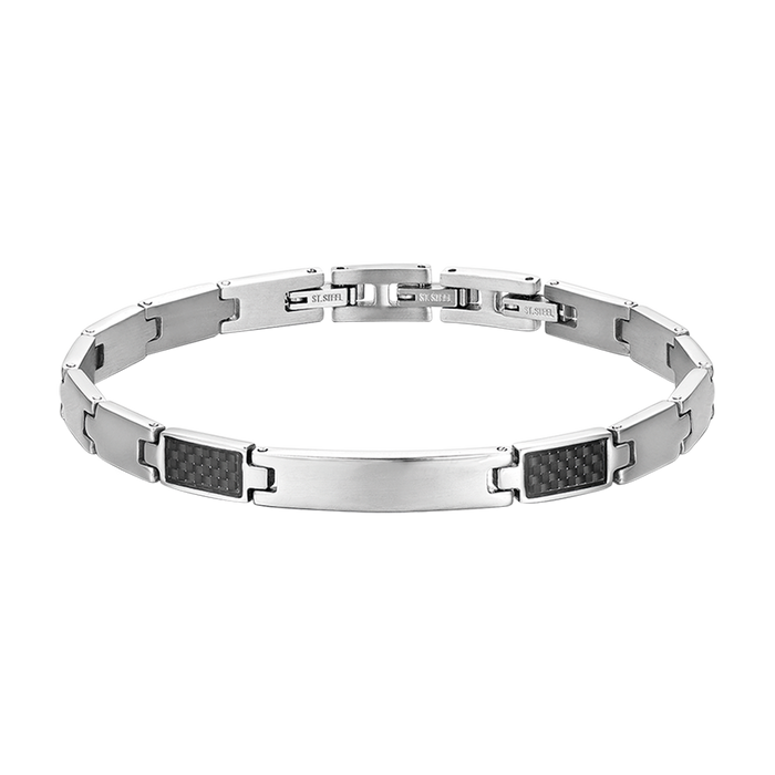 BRACCIALE UOMO CON PIASTRA IN ACCIAIO ED ELEMENTI NERI